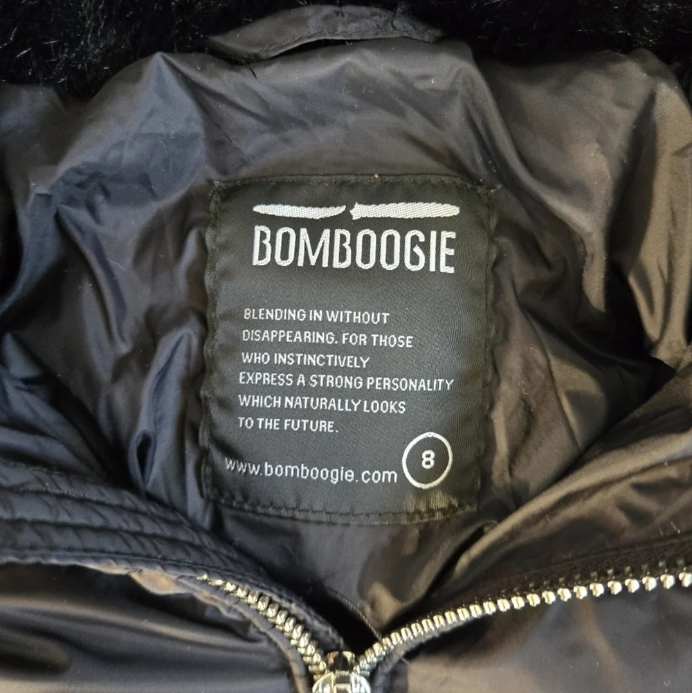 Bomboogie Kids Black Puffer Jacket with Faux Fur hood/arms sz 8